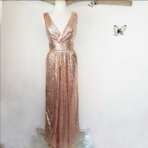 Kate Kasin rose gold sequin gown.